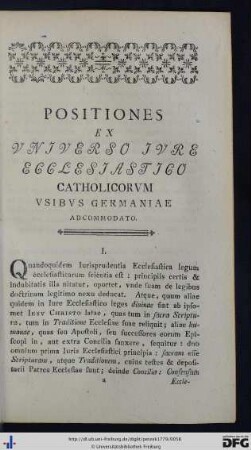 Positiones Ex Universo Iure Ecclesiastico Catholicorum Usibus Germaniae Adcommodato.