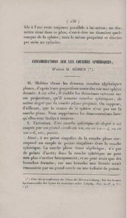 Considérations sur les courbes sphériques.