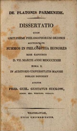 De Platonis Parmenide : diss. inaug.