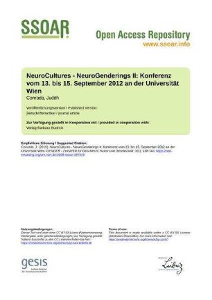 NeuroCultures - NeuroGenderings II: Konferenz vom 13. bis 15. September 2012 an der Universität Wien