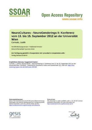 NeuroCultures - NeuroGenderings II: Konferenz vom 13. bis 15. September 2012 an der Universität Wien