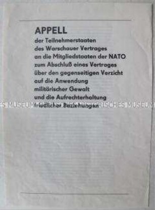 Sonderdruck mit dem Appell des Warschauer Vertrages an die NATO