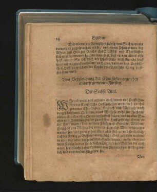 Von Vergleichungen der Churfürsten gegen den andern gemeinen Fürsten. Der Sechse Titul.