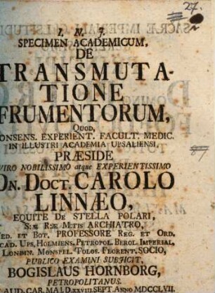 Specimen acad. de transmutatione frumentorum