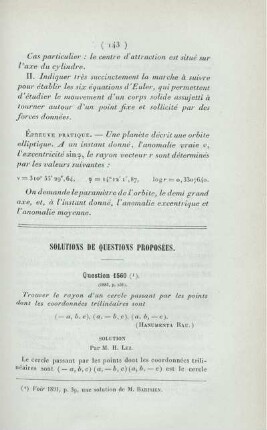 Solutions de questions proposées.