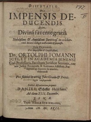 Disputatio De Impensis Deducendis