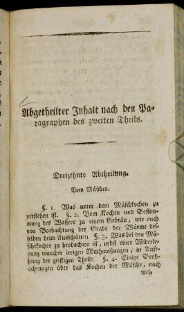 Abgetheilter Inhalt nach den Paragraphen des zweiten Theils