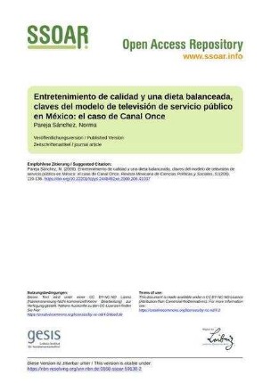 Entretenimiento de calidad y una dieta balanceada, claves del modelo de televisión de servicio público en México: el caso de Canal Once