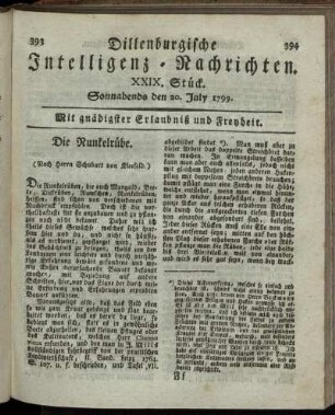 XXIX. Stück. Sonnabends den 20. July 1799.