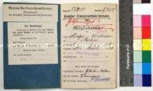 Mitgliedsbuch des Deutschen Transportarbeiter-Verbandes für den Haus- und Geschäftsdiener Wilhelm Metze