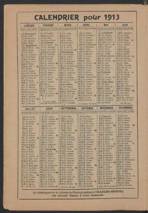 Calendrier poúr 1913