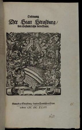 Ordtnung Der Statt Straßburg/ den GesindtLohn betreffendt
