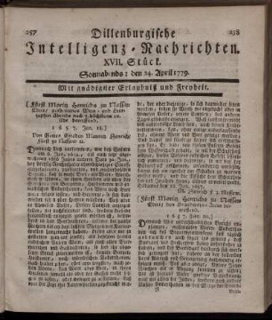 XVII. Stück. Sonnabends: den 24. April 1779.