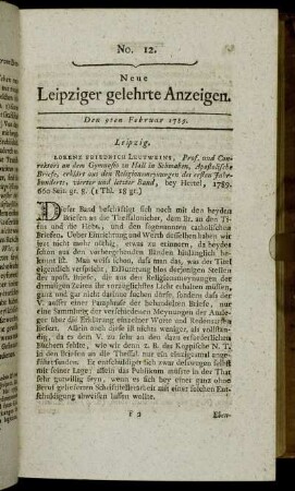 No. 12. Den 9ten Februar 1789.