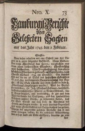 Nro. X. auf das Jahr 1745. den 2 Februar. - Nro. XVII. auf das Jahr 1745. den 26 Februar.