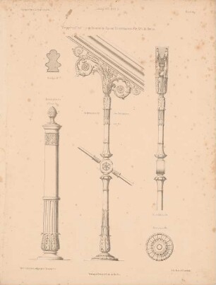 Treppengeländer aus Bronze, Berlin: Ansichten Details (aus: Architektonisches Skizzenbuch, H. 102/2, 1870)