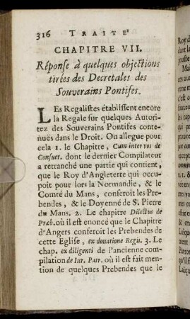 Chapitre VII. Réponse à quelques objections tirées des Decretales des Souverains Pontifes.