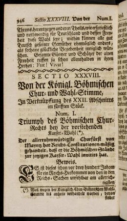946-963, Sectio XXXVIII. Von der Königl. Böhmischen Chur- und Wahl-Stimme...