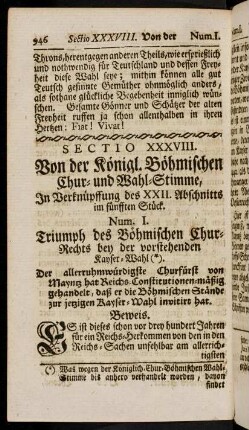 946-963, Sectio XXXVIII. Von der Königl. Böhmischen Chur- und Wahl-Stimme...