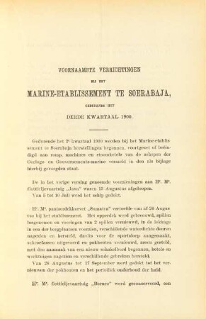 Voornaamste verrichtingen bij het Marine-etablissement te Soerabaja gedurende het derde kwartaal 1900