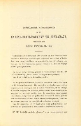 Voornaamste verrichtingen bij het Marine-etablissement te Soerabaja gedurende het derde kwartaal 1900