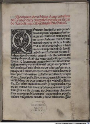 Obsequiale Augustense : Im Auftrag von Friedrich II., Graf von Zollern, Bischof von Augsburg. Mit Widmungsbrief und Gedicht an Erhard Ratdolt von Adolf Occo