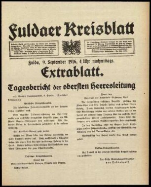 Ausgabe vom Samstag, den 09. September 1916.