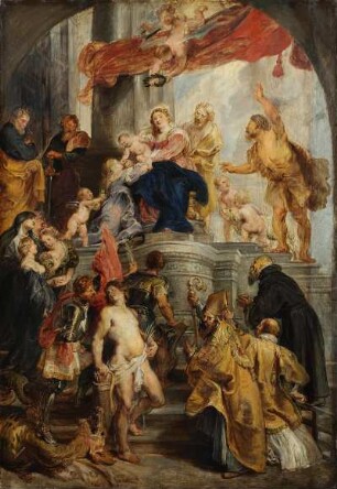 Thronende Maria mit dem Kind und Heiligen