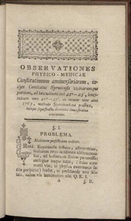 Observationes Physico - Medicae ...