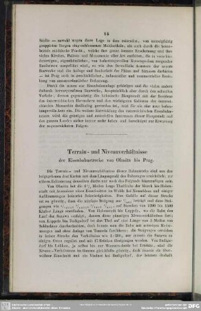 Terrain- und Niveauverhältnisse der Eisenbahnstrecke von Olmütz bis Prag