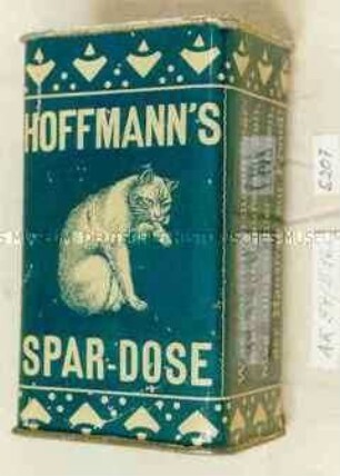 Blech-Spardose mit Werbeaufdruck "HOFFMANN'S SPAR-DOSE" (Abbildung einer sich putzenden Katze)