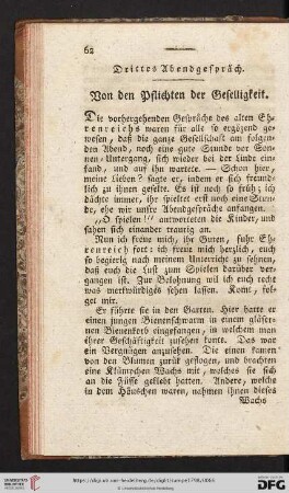 Drittes Abendgespräch. Von den Pflichten der Geselligkeit