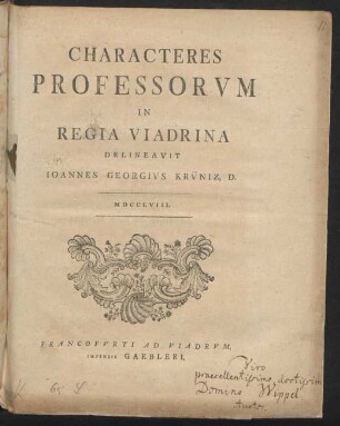 Characteres Professorum In Regia Viadrina