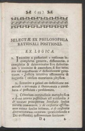 Selectae Ex Philosophia Rationali Positiones