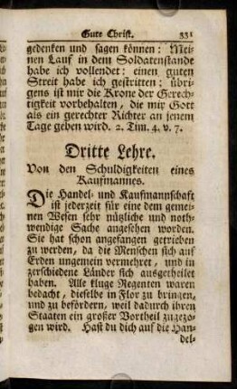 331-352, Dritte Lehre. Von den Schuldigkeiten eines Kaufmannes; Vierte Lehre. Von den Schuldigkeiten eines Wirths oder Gastgebers