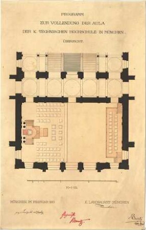 Neureuther, Gottfried von; München; Königlich - Bayerische Polytechnische Schule (TU) - Aula (Grundriss)