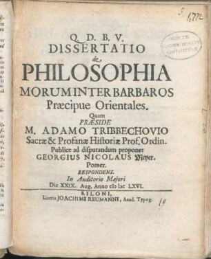 Dissertatio de Philosophia Morum Inter Barbaros Praecipue Orientales