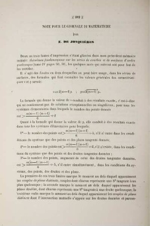 Note pur le giornale di matematiche.
