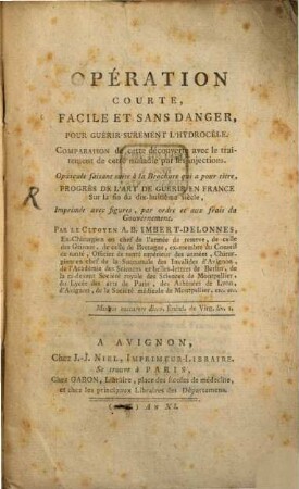 Opération courte, facile et sans danger pour guérir surement l'Hydrocèle