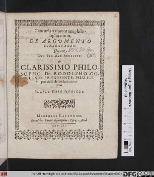 Centuria Axiomatum philosophicorum, De Argumento Consentaneo