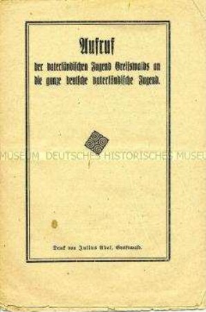 Flugschrift des "Hellmuth-von-Mücke-Bundes" mit Aufruf an die "vaterländische Jugend"