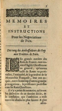 Mémoires et instructions pour servir dans les negociations ... : concernant les droits du roi de France