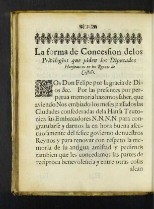 La forma de Concession de los Privilegios que ...