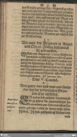 Das V. Capitel. Von guter diaet und was aus übeler diaet bey der ordentlichen Brunnen-Cur entstehet