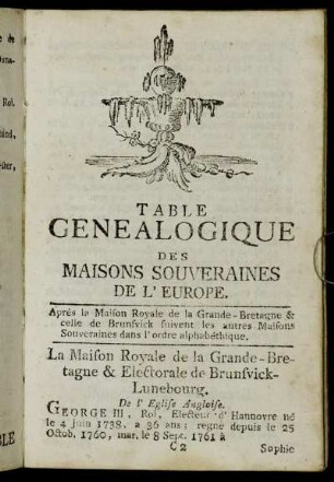 Table Genealogique Des Maisons Souveraines De L'Europe.