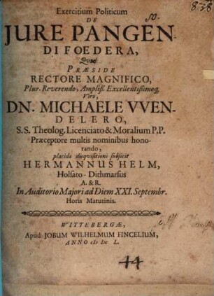 Exercitium Politicum De Jure Pangendi Foedera