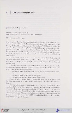 Begrüssung und Bericht des Präsidenten Peter Graf Kielmansegg