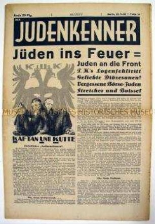 Völkisch-antisemitische Wochenzeitung "Der Judenkenner" mit Polemik gegen Judentum und Freimaurer