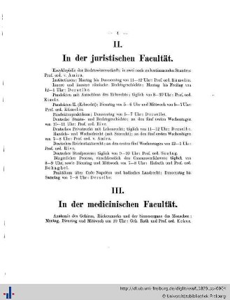 III. In der medicinischen Facultät.