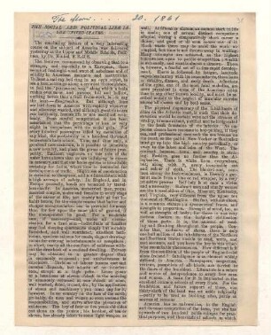 [Besprechung eines Vortrags von Gottfried Kinkel an den "Upper and Middle Schools" in Peckham:] "The Social and Political Life in the United States"